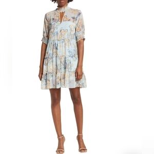 NWT Love x Design Marion Smock Neck Babydoll Tiered Ruffle Hem Dress Sz S